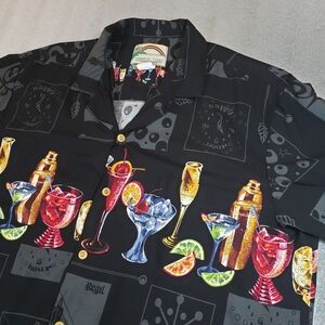 Vintage Paradise Found Men's XL Happy Hour Bar Black Hawaiian Shirt Beach Summer